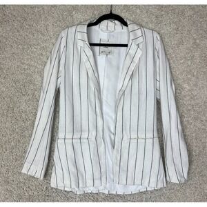 Abercrombie & Fitch Linen Blend Blazer Womens S White Striped Open Long Sleeve